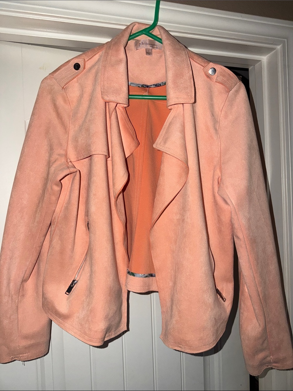 Philosophy Pink Peach Suede-Effect Open Front Jacket